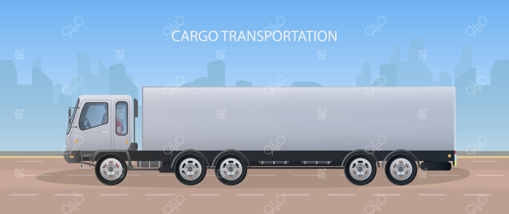 بنر حمل و نقل: کامیون بزرگ سفید. مفهوم جابجایی، تحویل و لجستیک کالا.