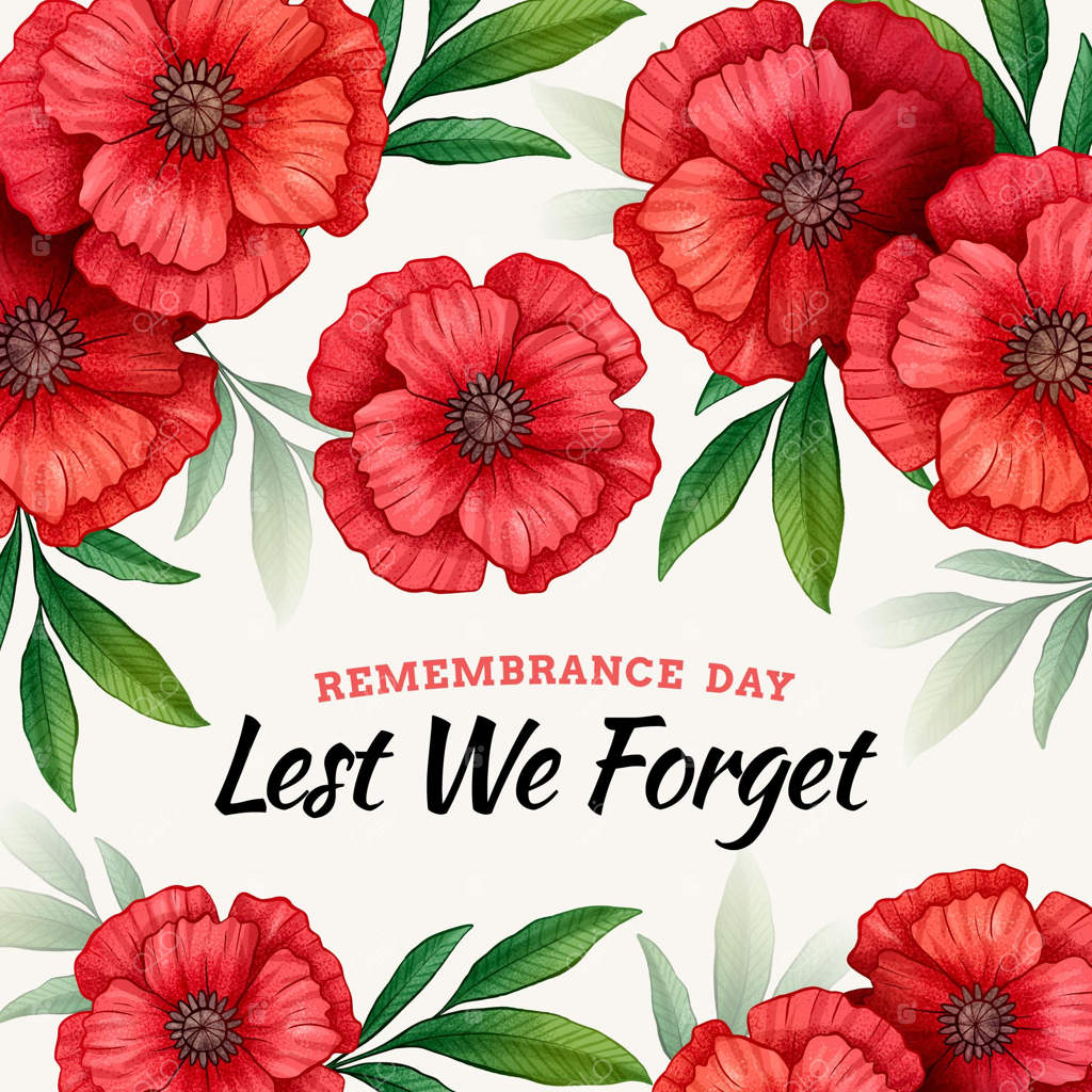 گلی سرخ با عبارت "هرگز فراموش نکنیم"