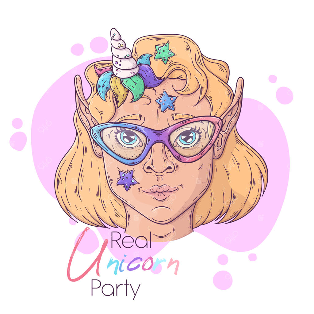 تصویر دست‌کشیده دختری با شاخ جادویی تک‌شاخ