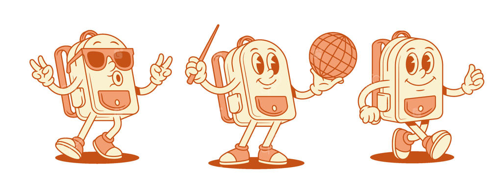 مجموعه شخصیت‌ کارتونی کوله‌پشتی مدرسه خاص و متفاوت به‌صورت ایزومتریک