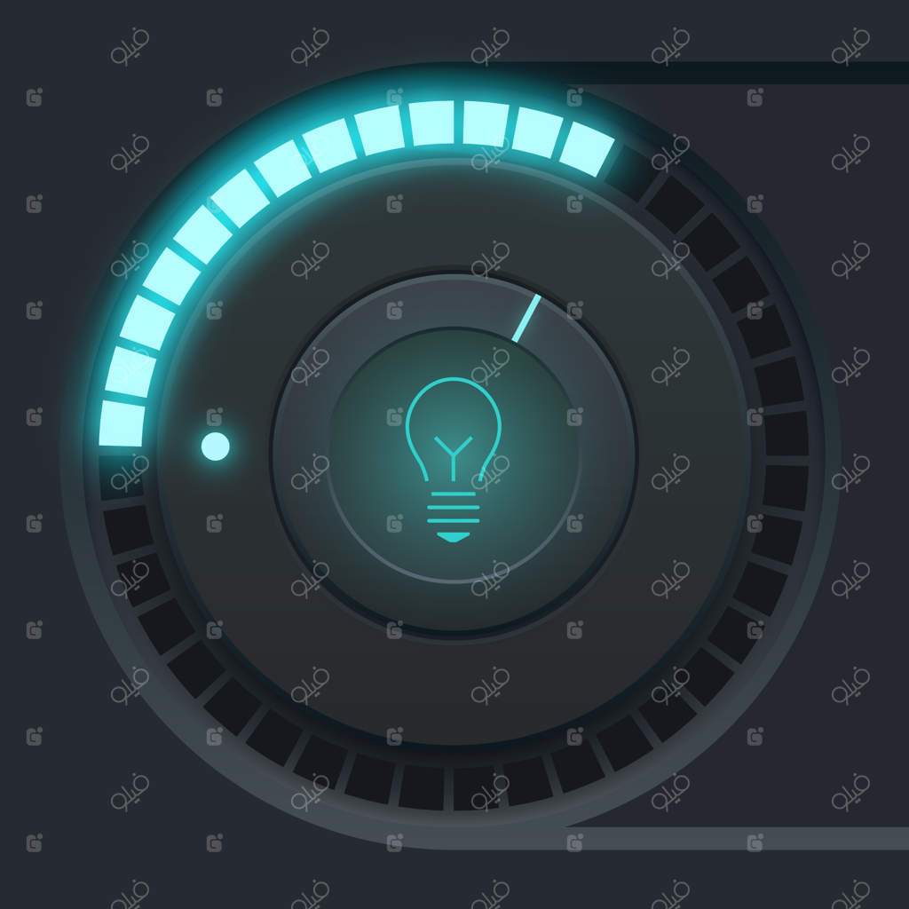 مفهوم طراحی رابط کاربری با مقیاس نور و آیکون لامپ