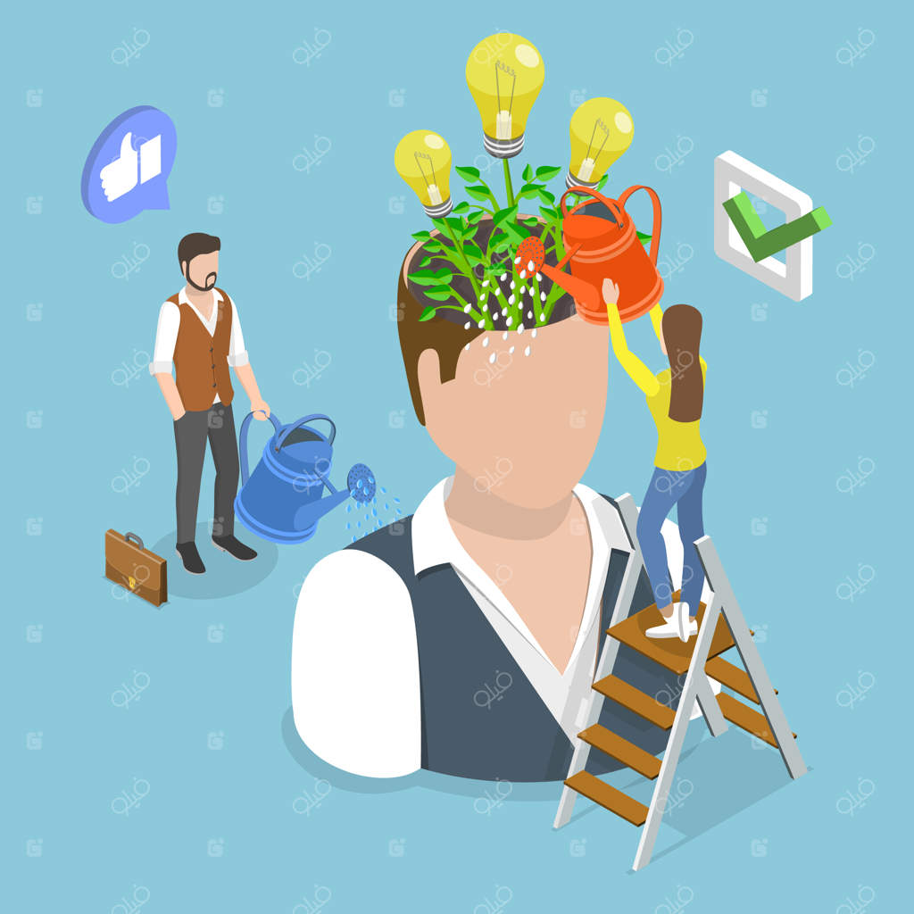 تصویر ایزومتریک سه‌بعدی وکتور: پرورش تفکر مثبت و توسعه مهارت‌های نوآورانه