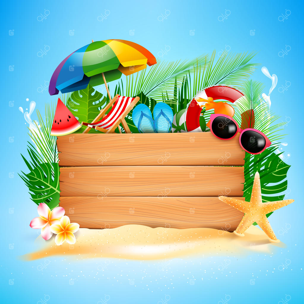 تخته چوبی خالی با فضای نوشتن و ساحل تابستانی