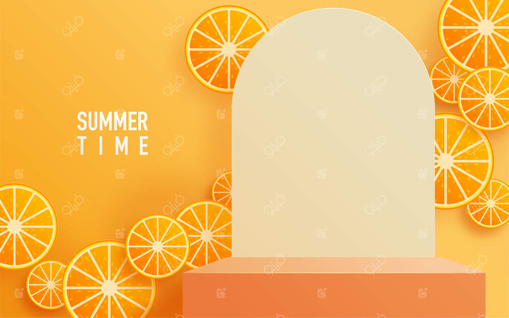 تریبون تابستانی روی نارنجی با چترها