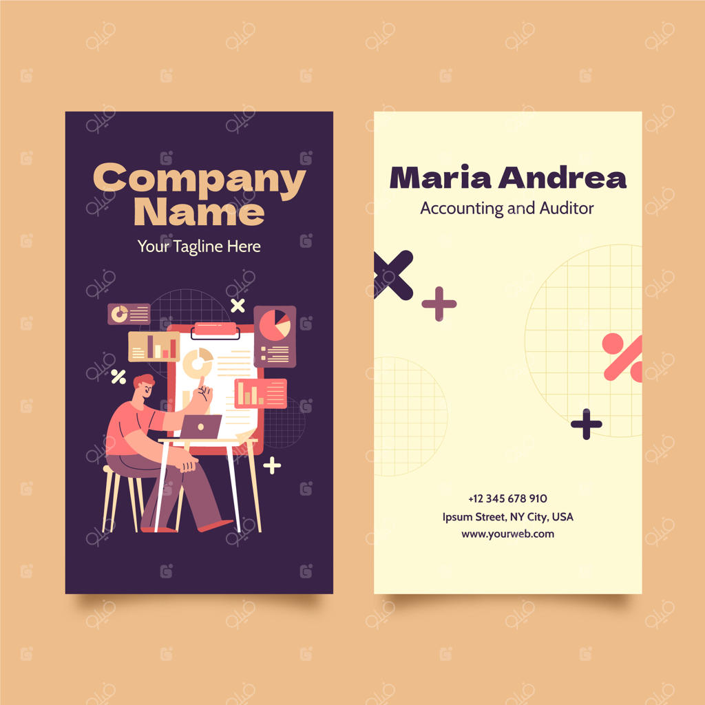 کارت ویزیت عمودی خدمات حسابداری با طراحی تخت
