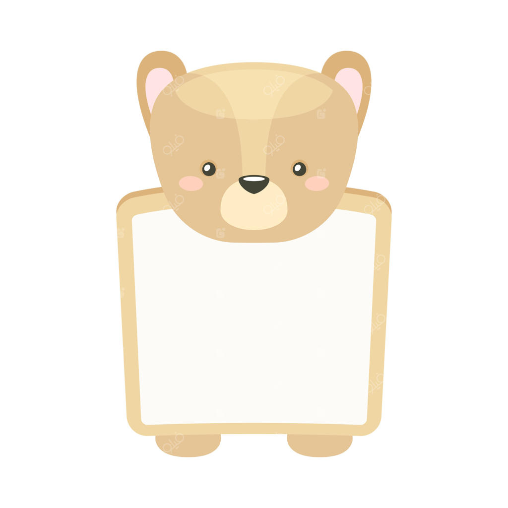 قاب تزیین‌شده با سر بچه خرس. آلبوم عکس، صفحه دفترچه، یادداشت‌ها، خاطرات و برچسب‌ها با تصویر کارتونی حیوانات نازنین بچه.