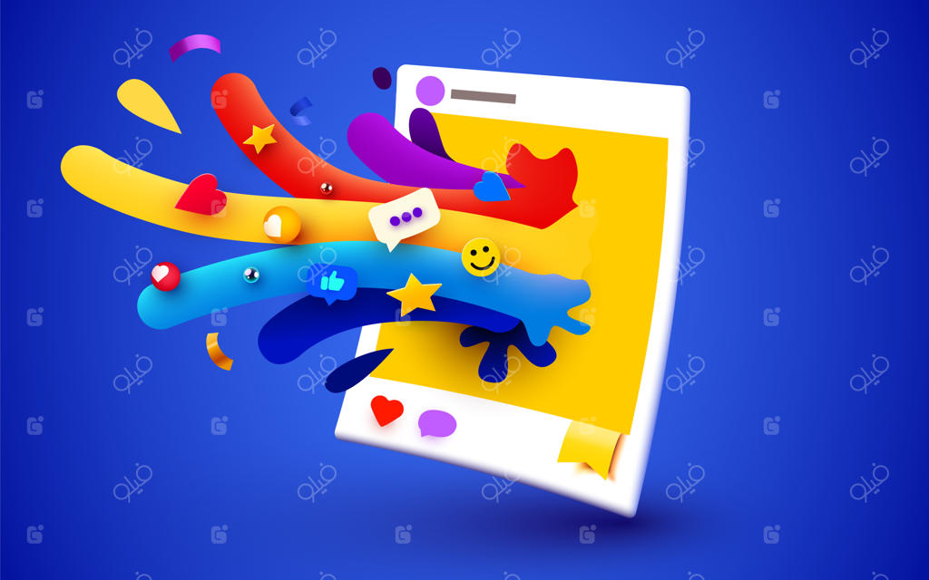 قاب عکس شبکه‌های اجتماعی با عناصر رنگارنگ