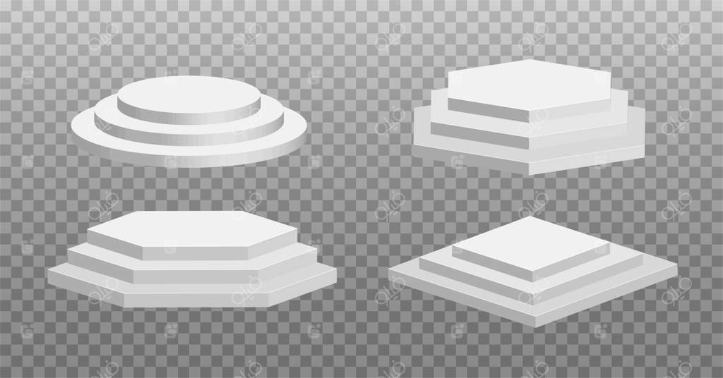 سکوی گرد و مربع خالی با پله‌ها. سکوی برندگان سه مرحله‌ای. صحنه‌ی مراسم اهدای جوایز با پس‌زمینه‌ی شفاف.