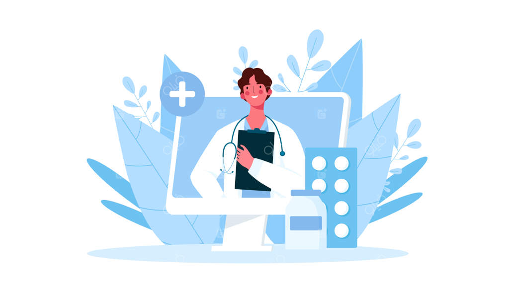 مشاوره پزشکی آنلاین و پشتیبانی. دکتر آنلاین. خدمات سلامت. تصویرسازی