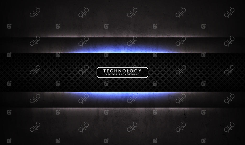 پس‌زمینه‌ انتزاعی سه‌بعدی تکنو بافت‌دار و سیاه با لایه‌های همپوشانی در فضای تاریک و تزئین نور آبی. طراحی گرافیکی مدرن به سبک برش برای بنر، بروشور یا کارت
