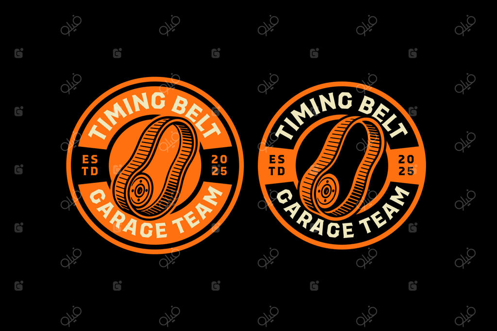 مجموعه طراحی لوگو بیج قدیمی قطعات تسمه تایم برای گاراژ خودرو. بسته گرافیکی نشان قدیمی موتور برای قطعات یدکی. طرح‌های برچسب تصویرسازی تسمه تایم خودرو
