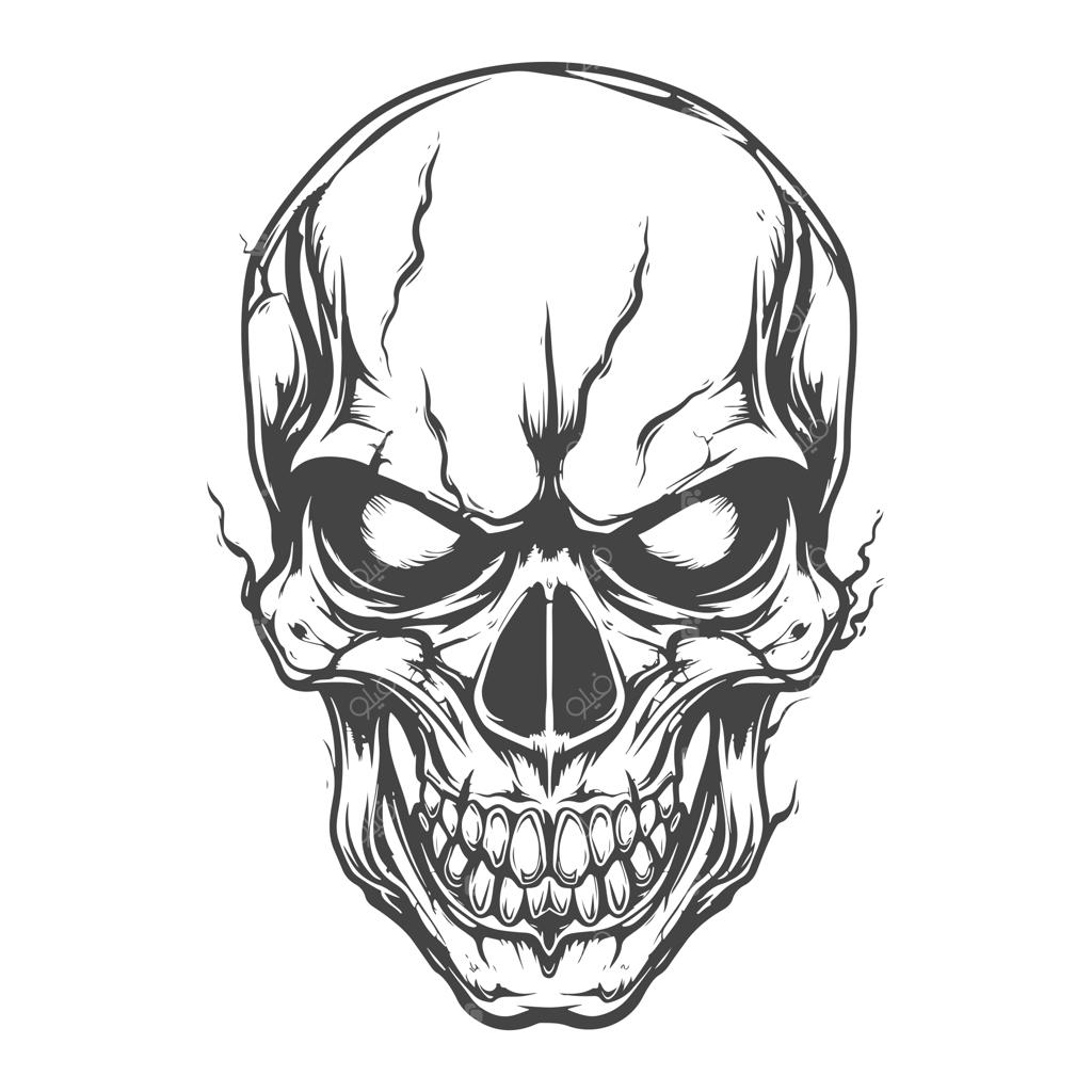 تصویرسازی تک‌رنگ جمجمه با طراحی وینتیج و ماندگار