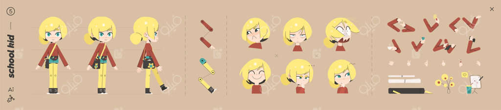 کیت طراحی کاراکتر انیمیشنی کودک مدرسه‌ای