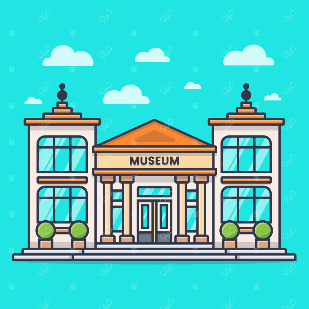 وکتور ساختمان موزه؛ تصویرسازی مفهومی و آبی‌رنگ از ساختمان و بنای دیدنی