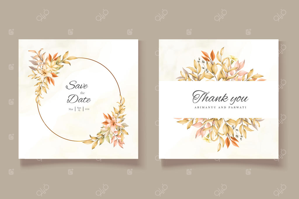 قالب کارت دعوت عروسی با برگ‌های پاییزی