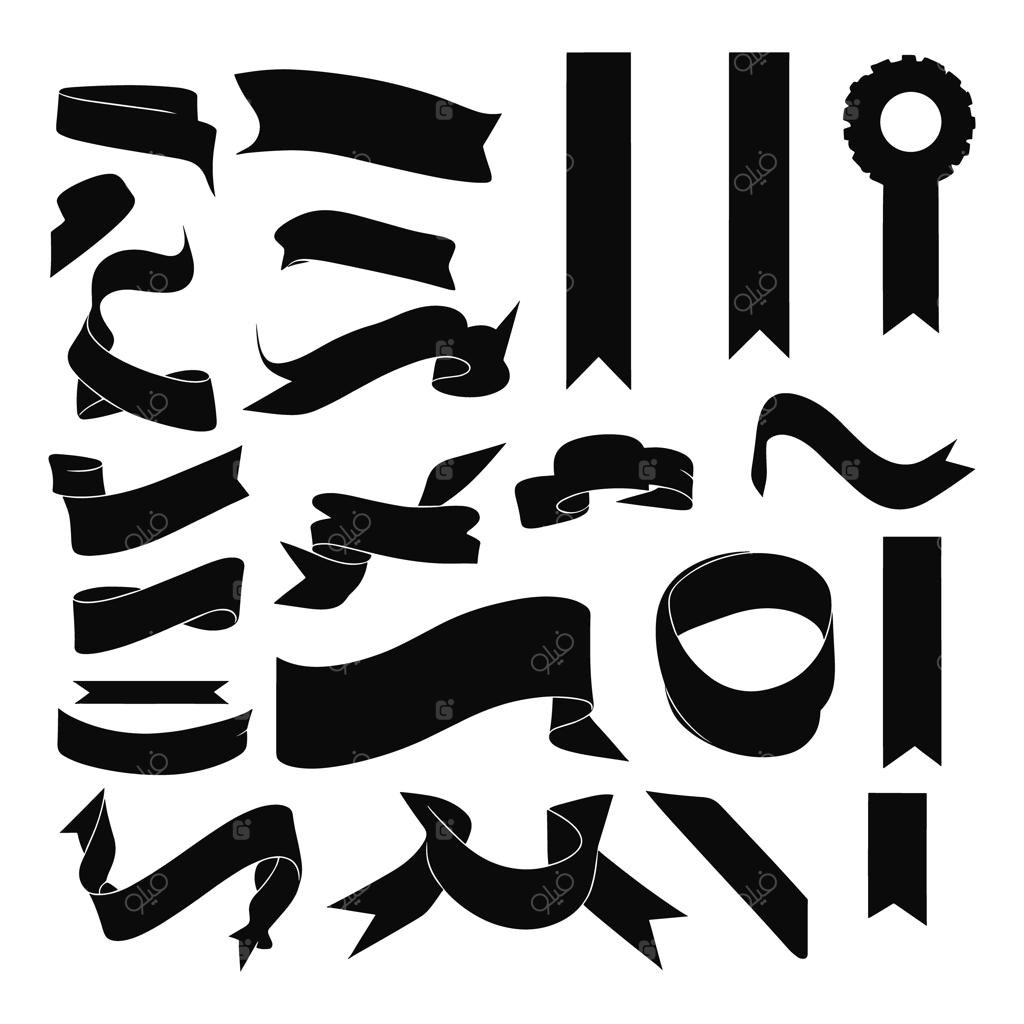 وکتور مجموعه روبان و بنر سیلوئت مشکی