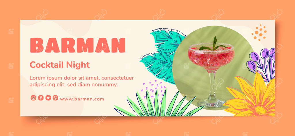 تصویر کاور فیسبوک برای بارمن طراحی‌شده با دست