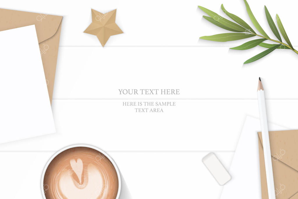 کاغذ سفید به همراه قهوه و برگ ترخون بر روی زمینه چوبی