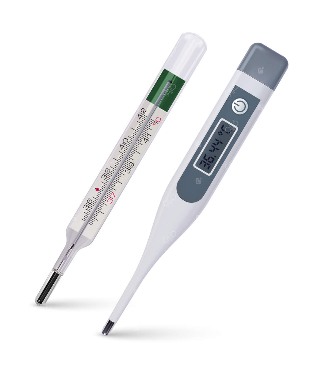 دماسنج‌ها روی زمینه سفید.