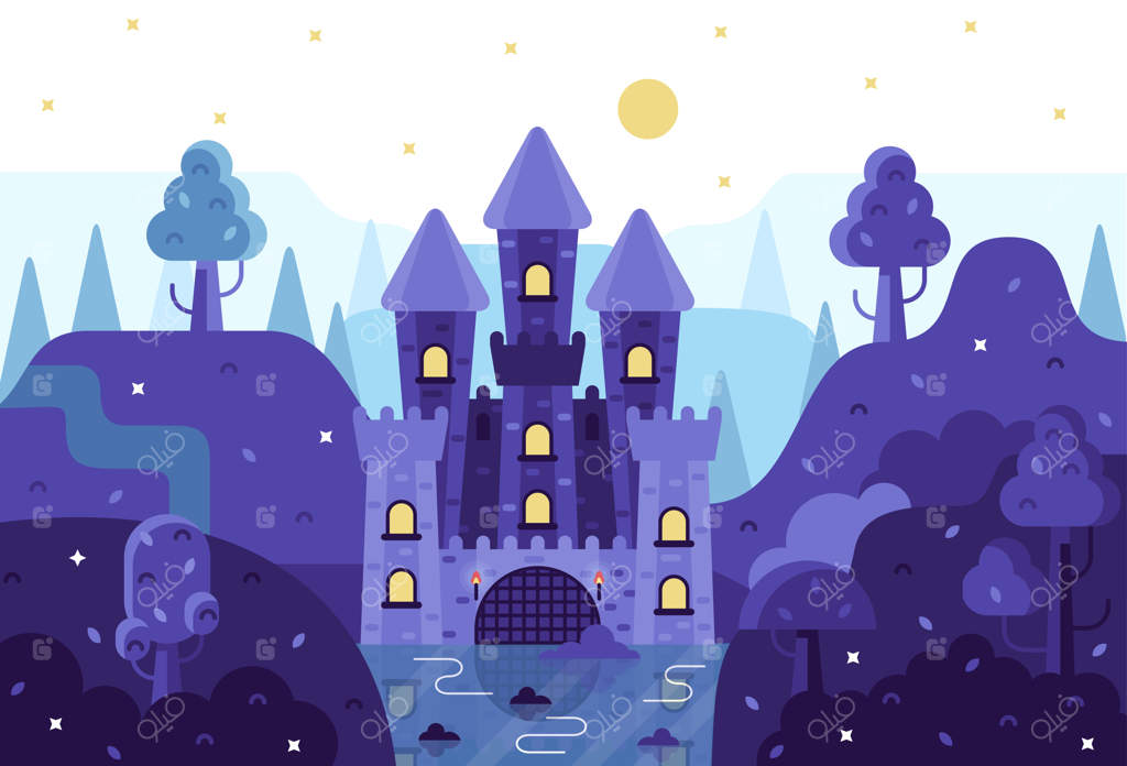 کارتون وکتور قلعه افسانه‌ای در کوهستان