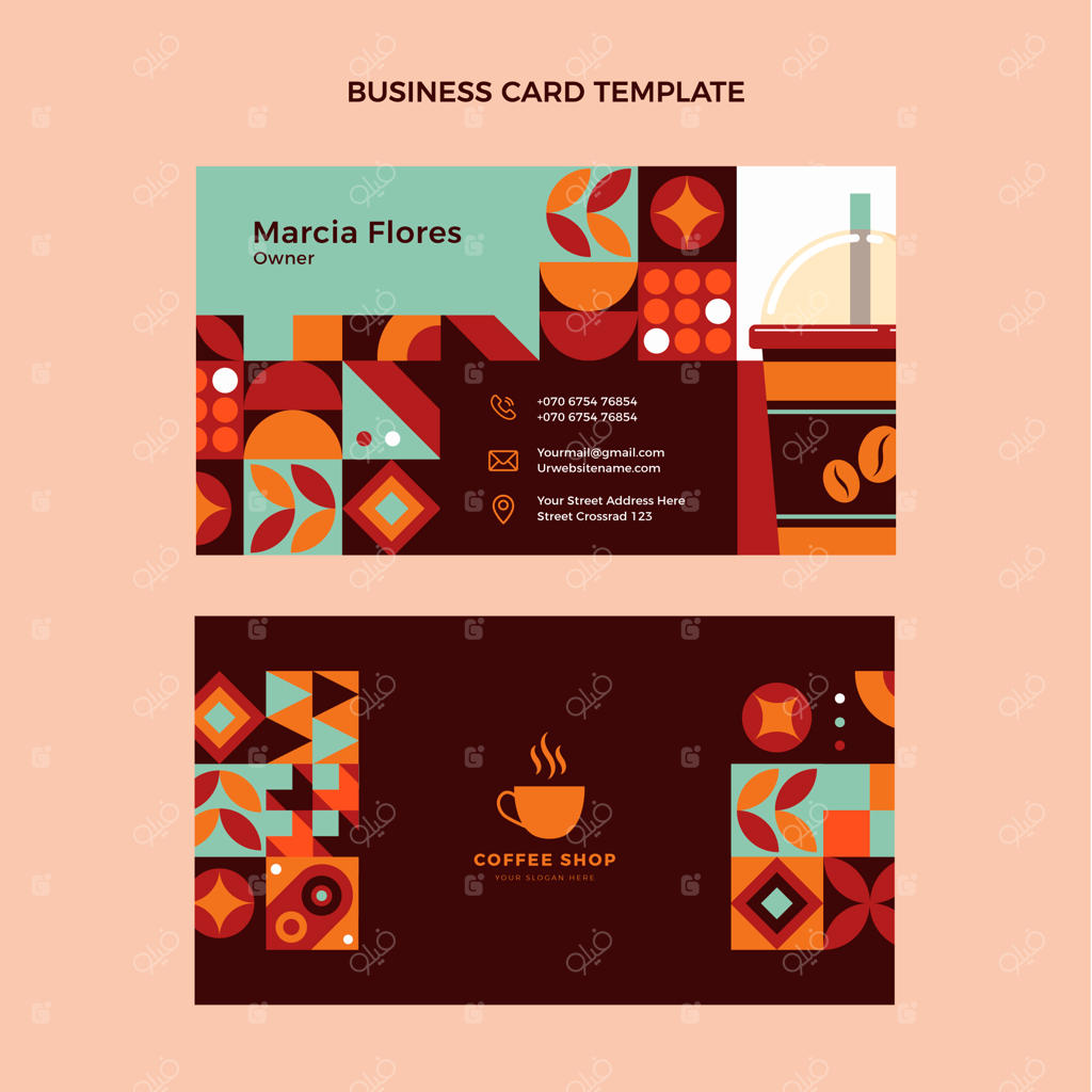 قالب کارت ویزیت افقی ساده برای کافی‌شاپ