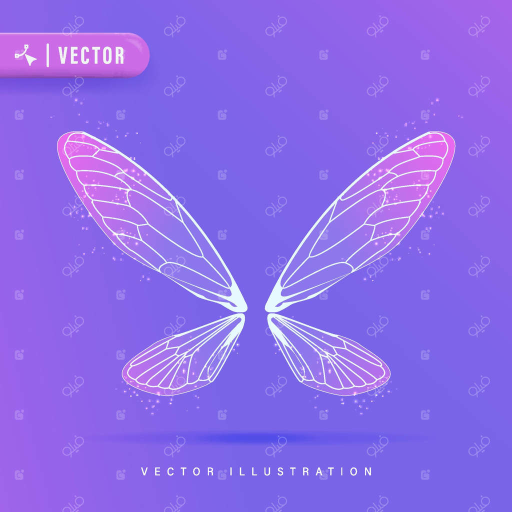 تصویر وکتور بال جن پری سه‌بعدی واقعی روی پس‌زمینه بنفش.