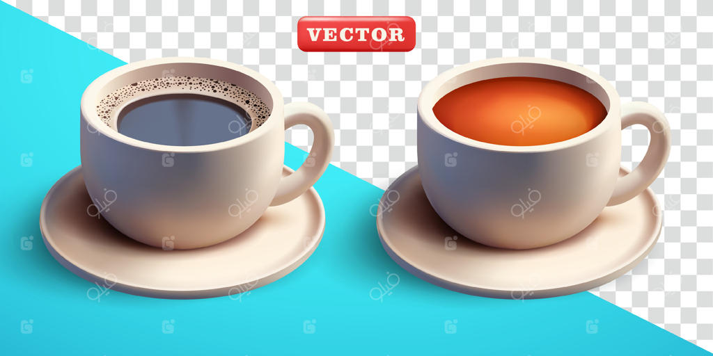 قهوه و چای در لیوان‌های سفید سه‌بعدی: مناسب برای نوشیدنی‌ها و عناصر طراحی