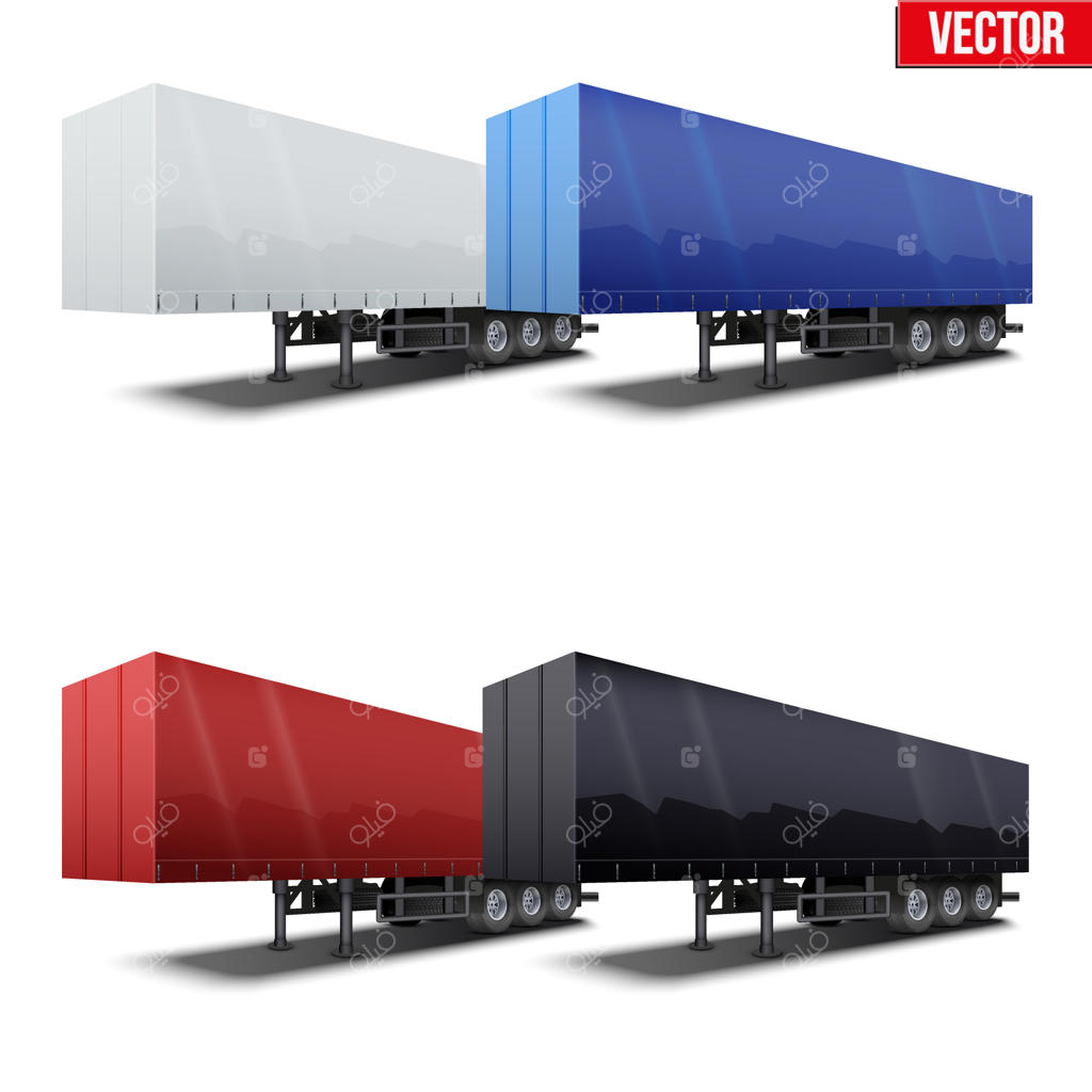 مجموعه‌ای از تریلرهای نیمه پارک شده آبی رنگ