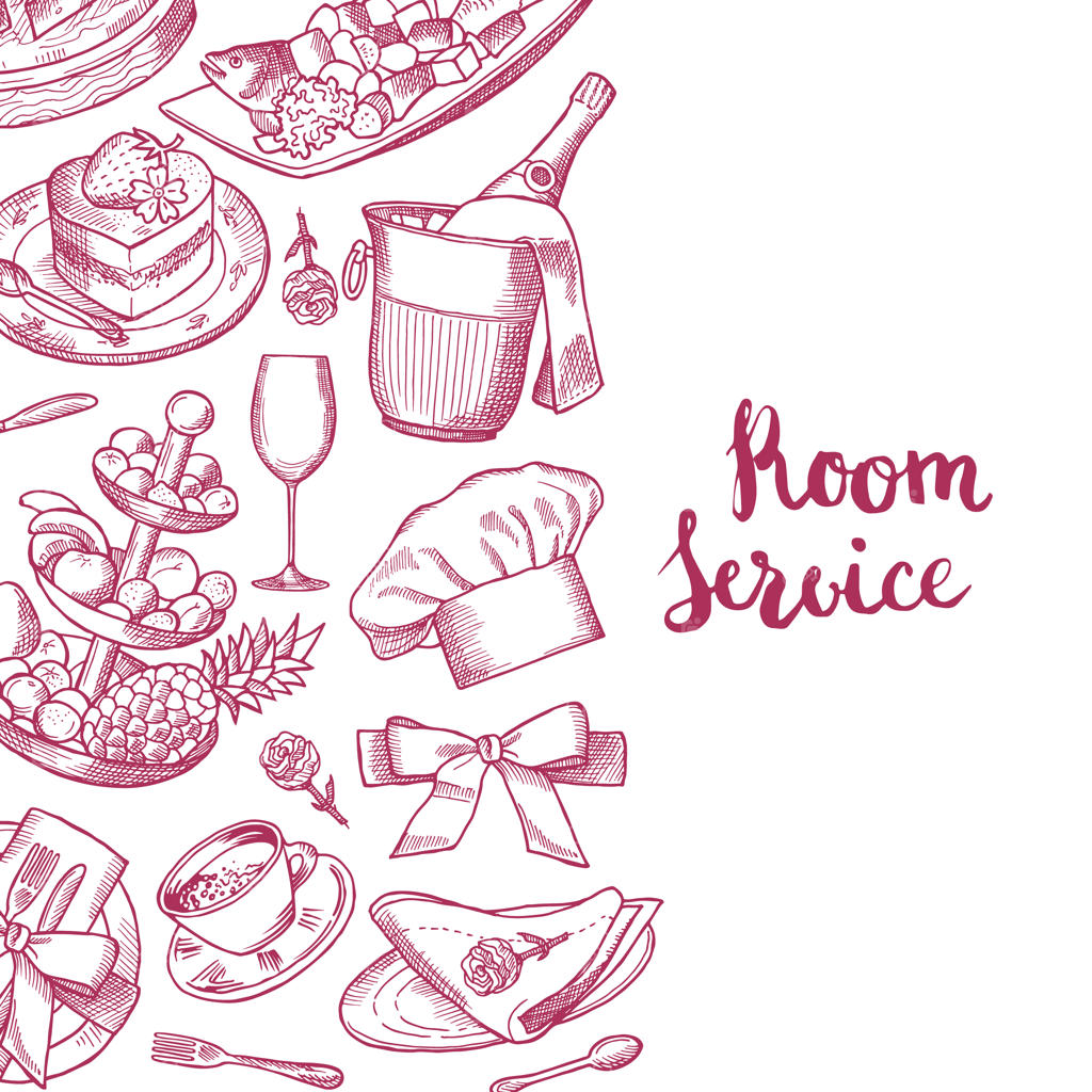 عناصر تصویری دستی برای پس‌زمینه رستوران یا سرویس اتاق با فضای متنی