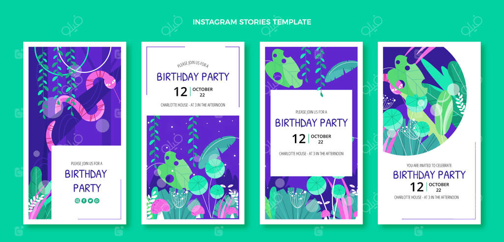 طراحی دستی و فلت جشن تولد در جنگل