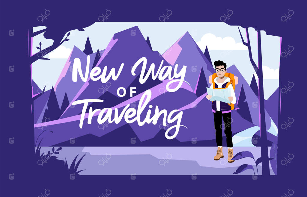 ماجراجویی آخر هفته: پیاده‌روی و کمپ. مردی با کوله‌پشتی در حال بررسی نقشه و برنامه‌ریزی مسیر. کوهنوردی در کوهستان.