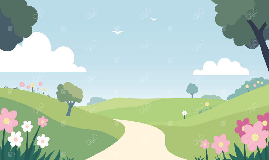 جاده‌ای در باغ پارک: چشم‌انداز تابستانی با گل‌ها و درختان