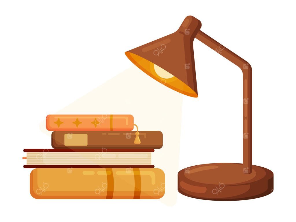 تصویر چراغ‌ مطالعه دنج و دسته‌ای از کتاب‌ها