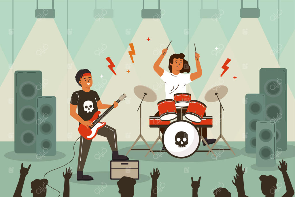 تصویرسازی دستی و تخت موسیقی پانک راک