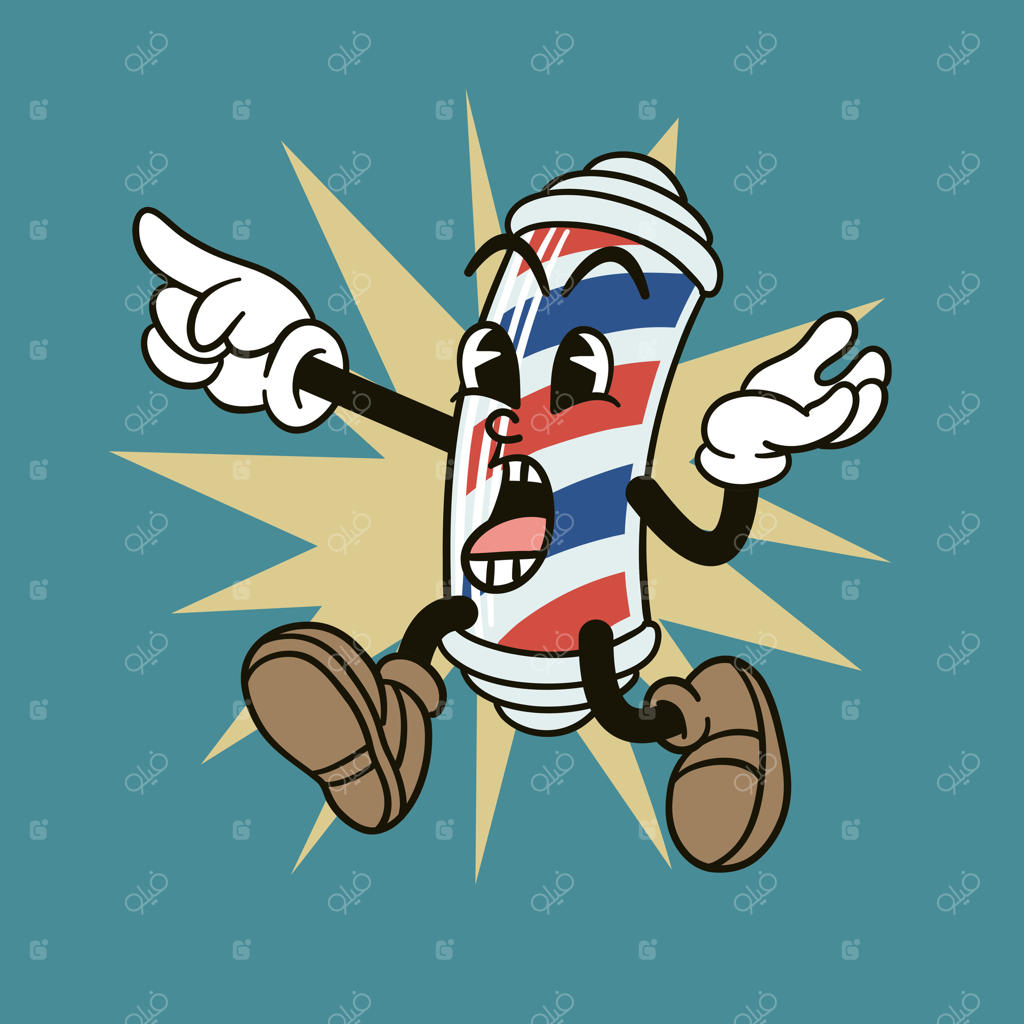 تصویرسازی وکتور از میله سلمانی به سبک کارتونی قدیمی