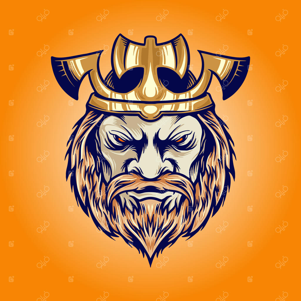 تصاویر کارتونی سر پادشاه وایکینگ با تاج و تبر