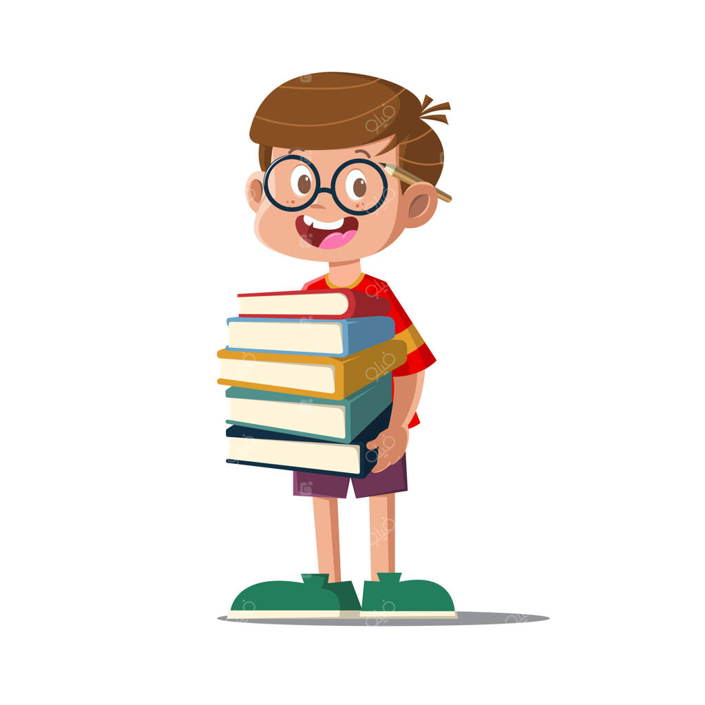 پسر در حال حمل یک عالمه کتاب