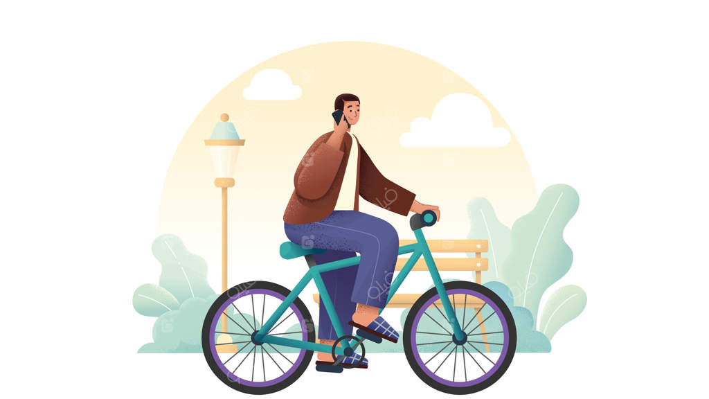 مردی با دوچرخه در باغ - طراحی تخت و ساده