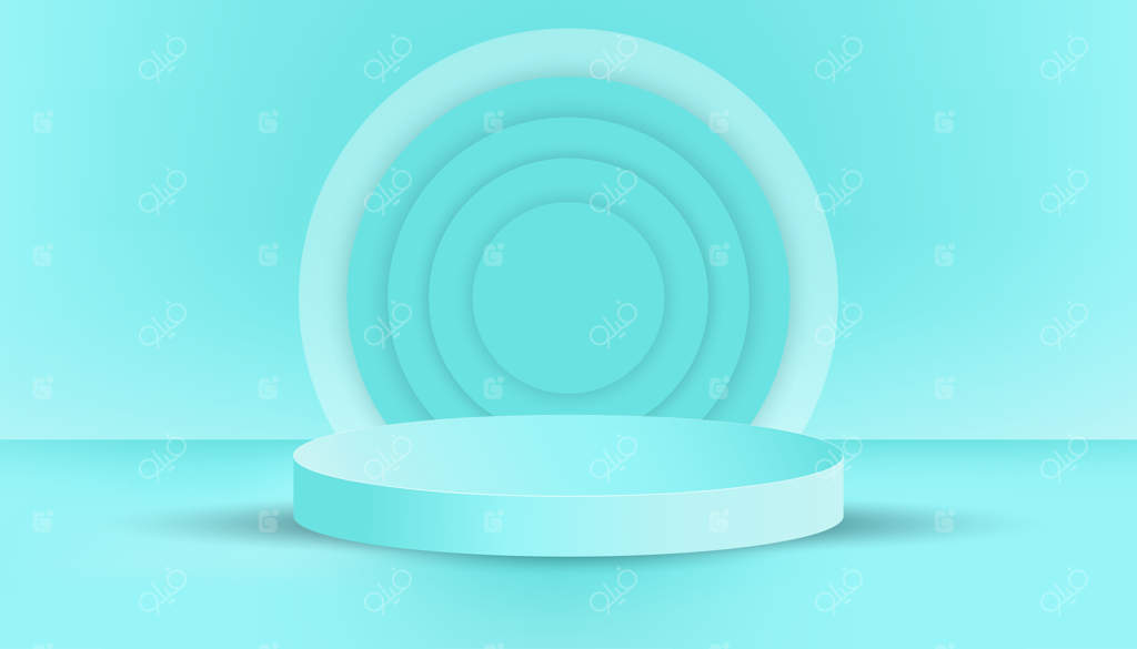 پودیوم سه‌بعدی آبی فیروزه‌ای با طراحی مینیمال و واقع‌گرایانه
