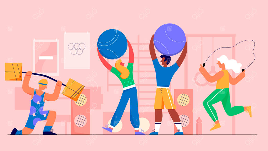 ورزشکاران در باشگاه: تصویرسازی ساده و شاداب