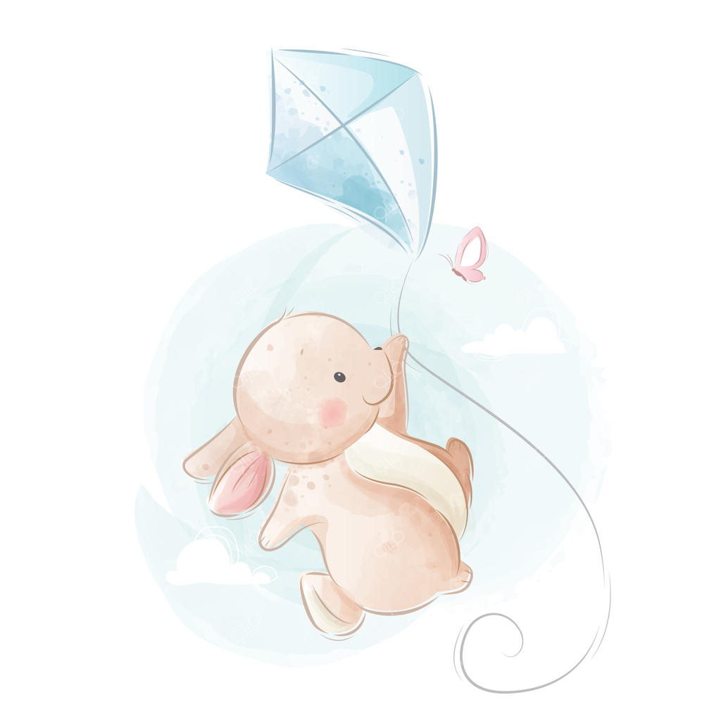 خرگوش بامزه در حال بادبادک بازی