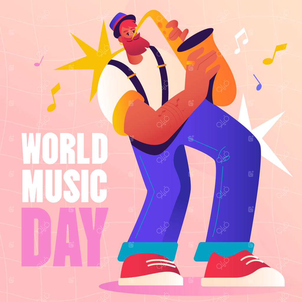 تصویرسازی روز جهانی موسیقی با گرادیان رنگی