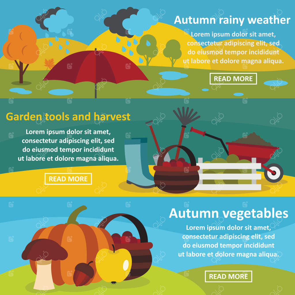 مجموعه بنر افقی باغ پاییزی، به سبک فلت