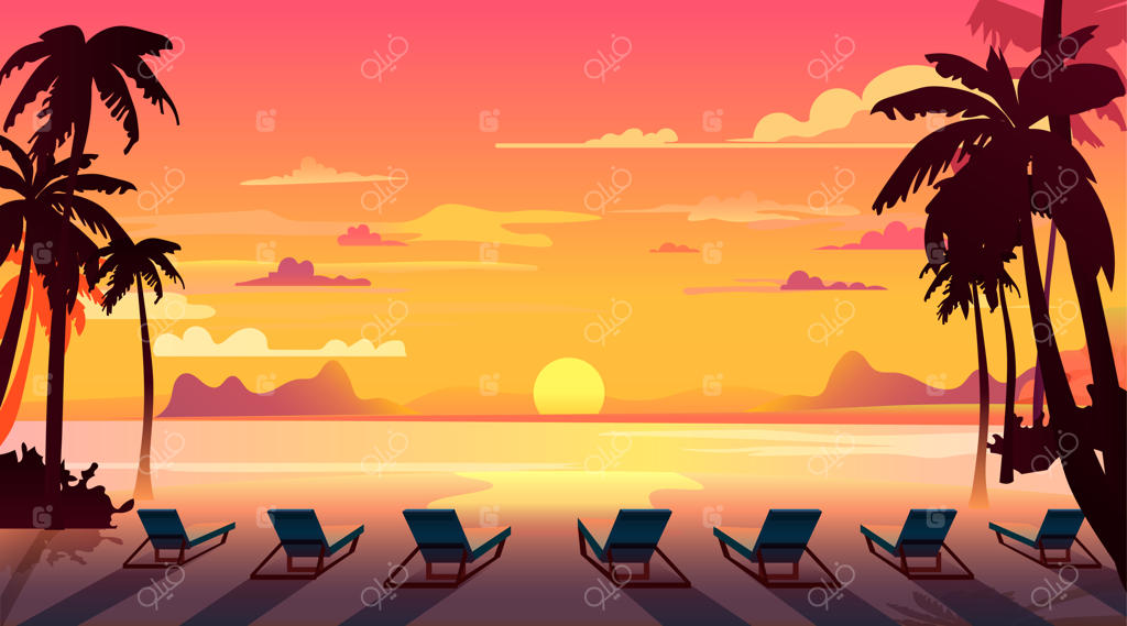 پس‌زمینه‌ چشم‌انداز غروب ساحل گرمسیری - زمان تعطیلات تابستان و سفر