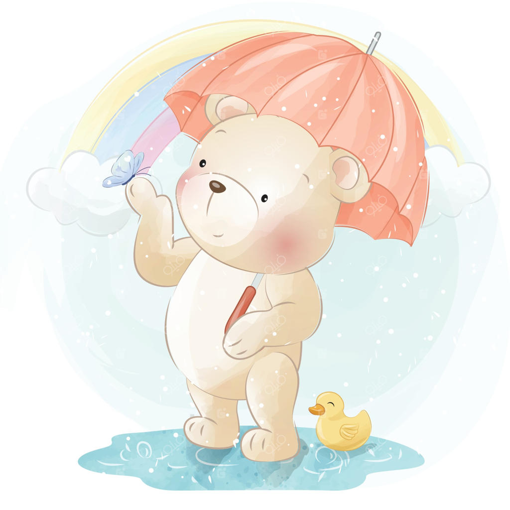 تصویرسازی خرس بامزه و جوجه اردک