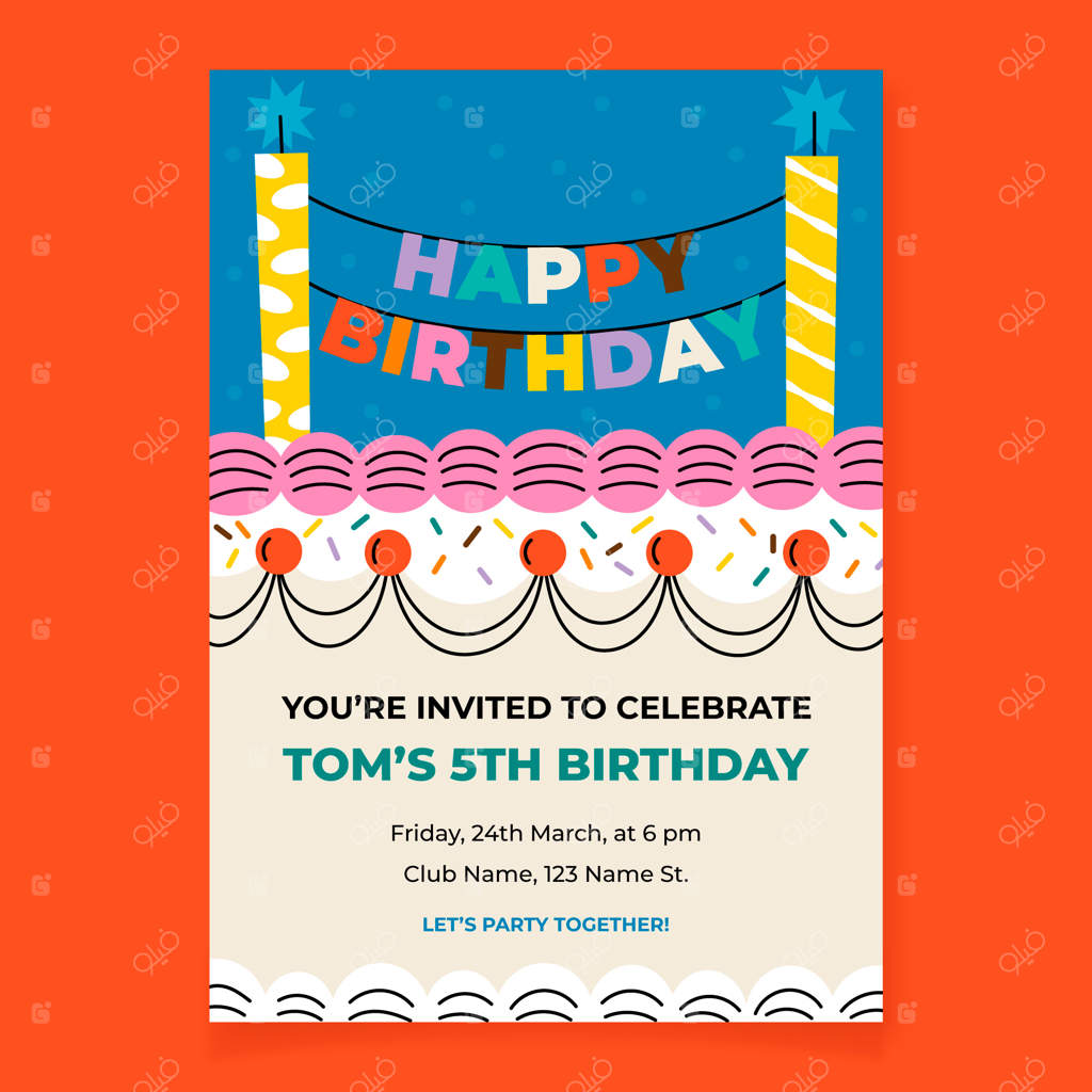 قالب دعوتنامه تولد با طراحی دستی