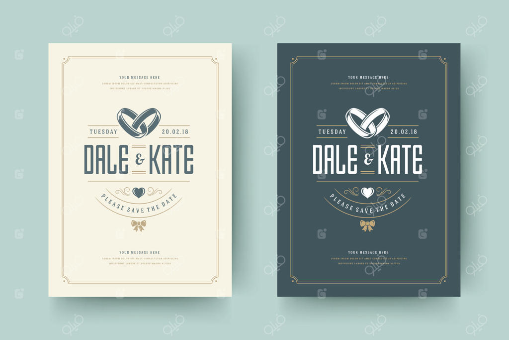 طراحی و تصویرسازی کارت‌های دعوت و زمان‌بندی عروسی.