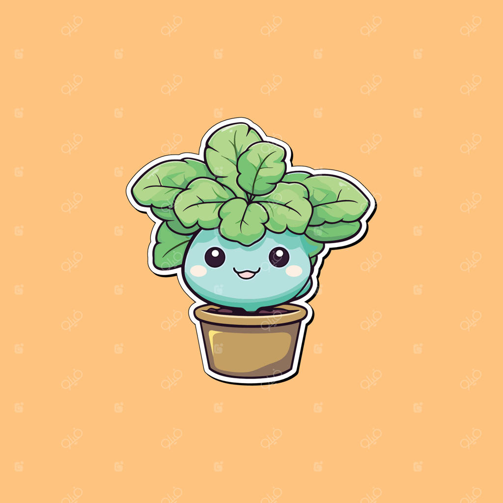 برچسب سبزی آب با رنگ‌های جذاب و تصویرسازی بامزه و کawaii