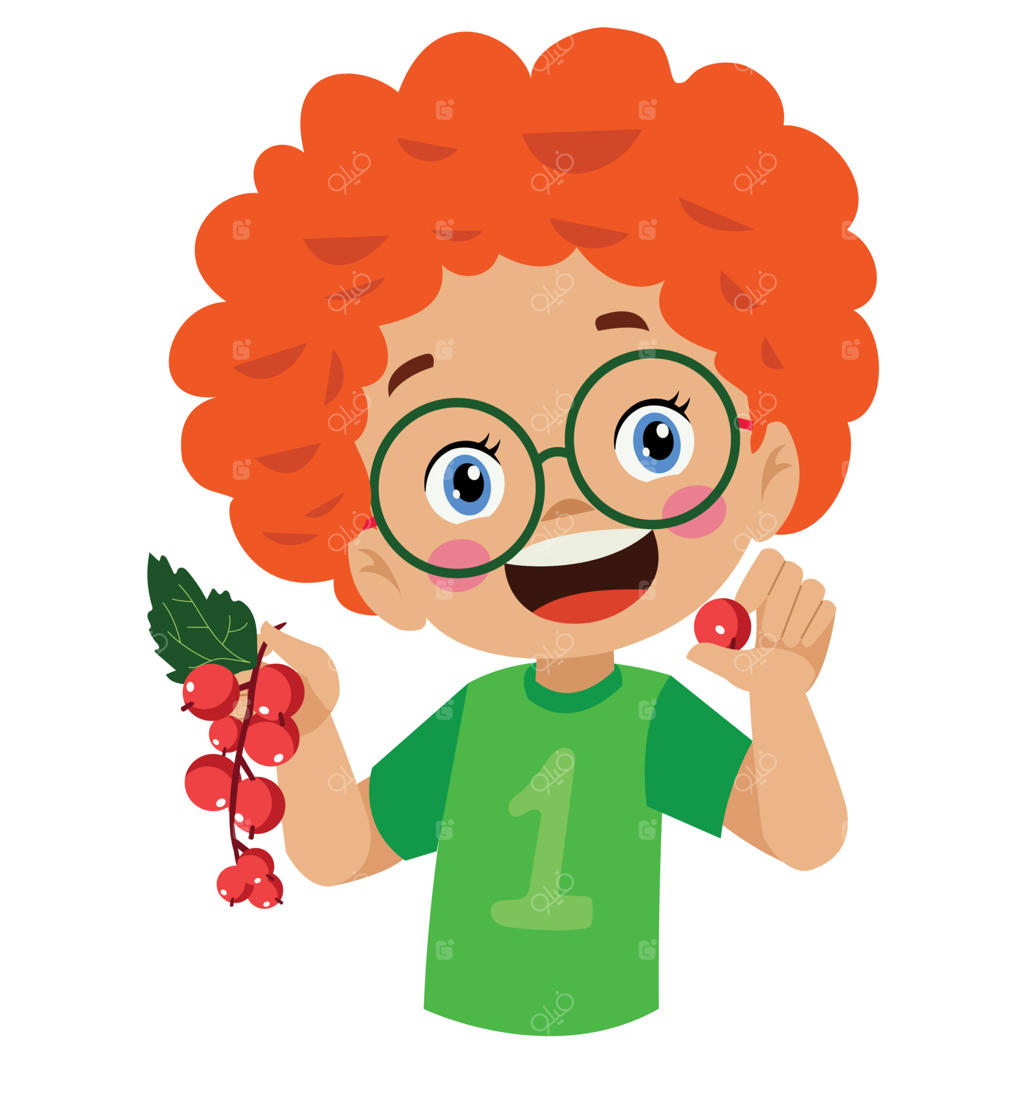 پسر بامزه و شاد در حال خوردن کشمش