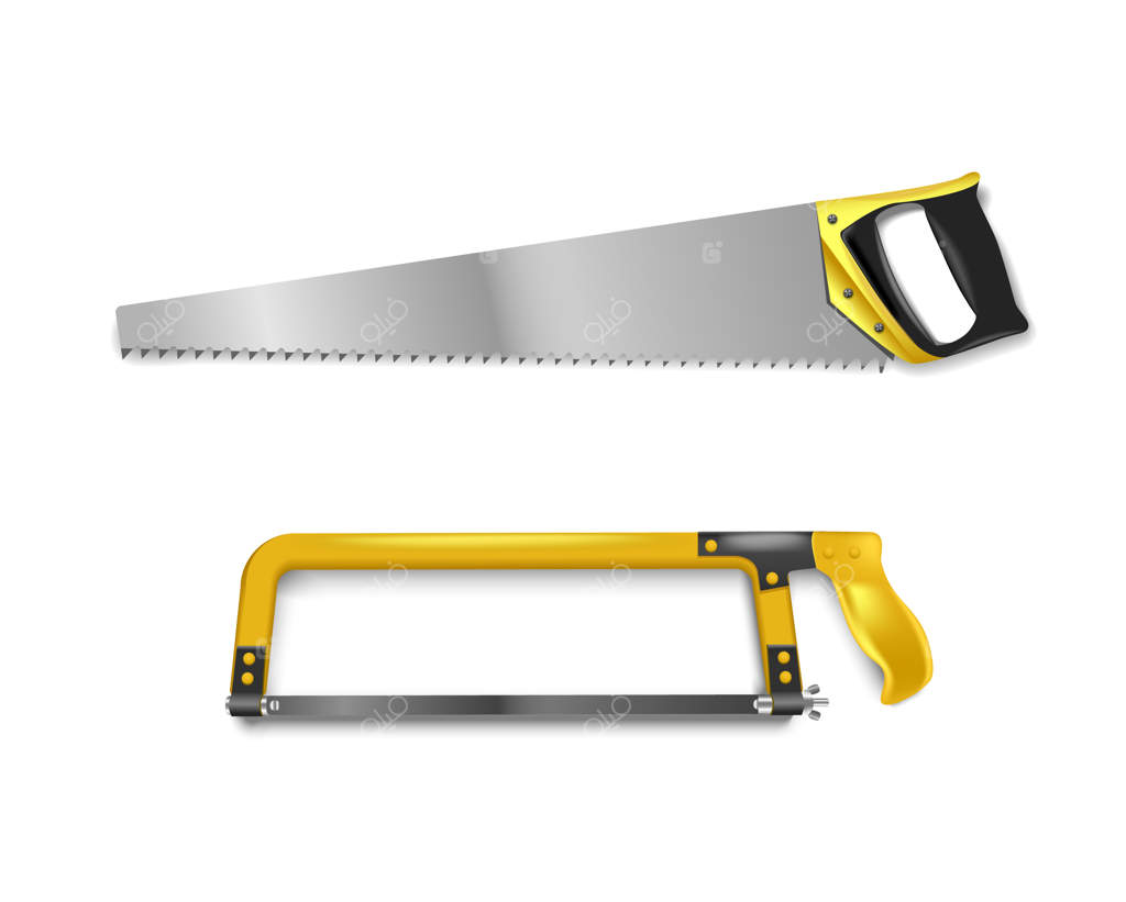 تصویر دو اره دستی با دسته زرد: اره دستی برای برش فلز و چوب